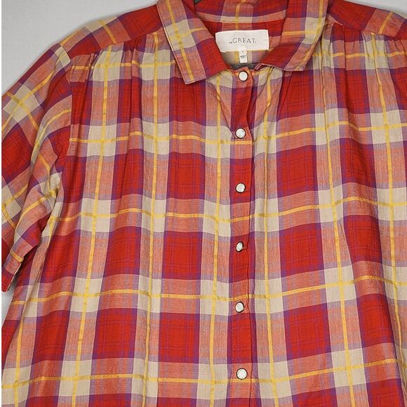 THE GREAT. The Cruise Linen-Blend Top Women's Size 0 Cotton/Linen Orange Purple - Picture 7 of 11